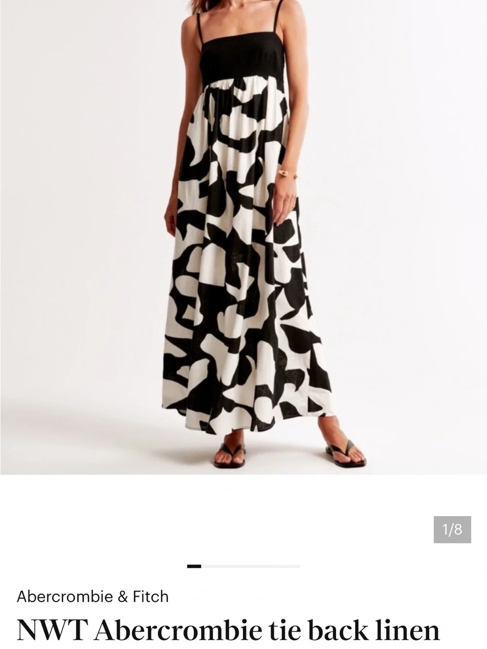 Abercrombie & Fitch Black and White Printed Linen-Feel Maxi Dress